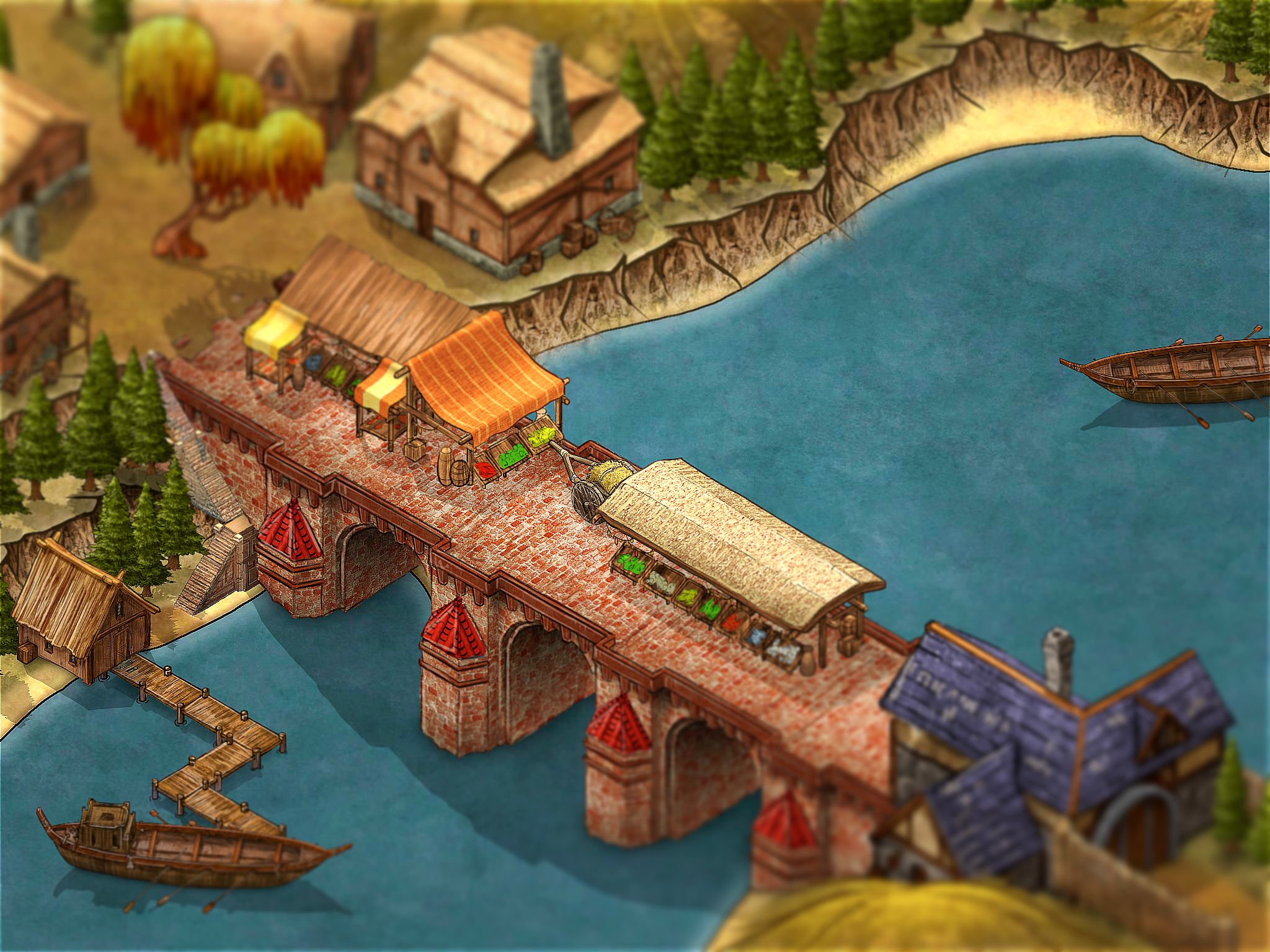 River bridge village | Inkarnate - Create Fantasy Maps Online