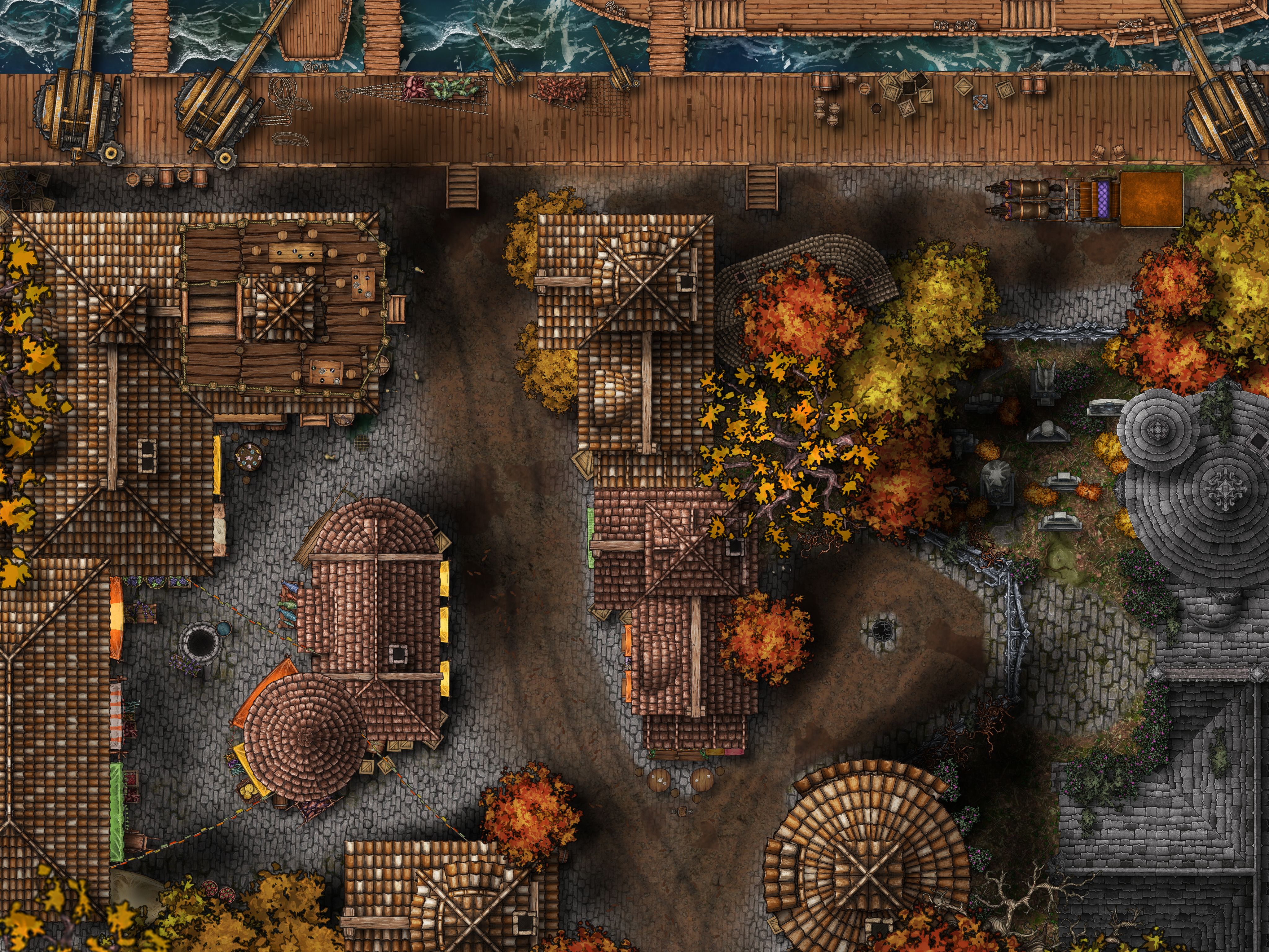 Harbor Autumn Town Street with Market & Docks | Inkarnate - Create ...