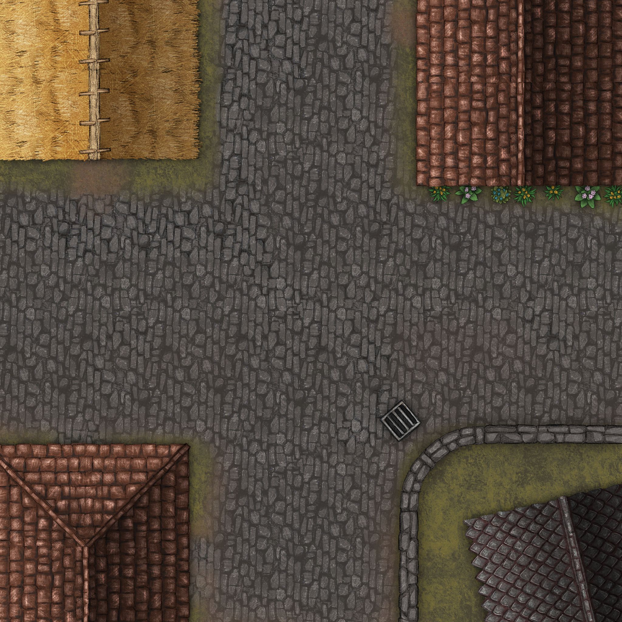 City Street Intersection Battlemap | Inkarnate - Create Fantasy Maps Online